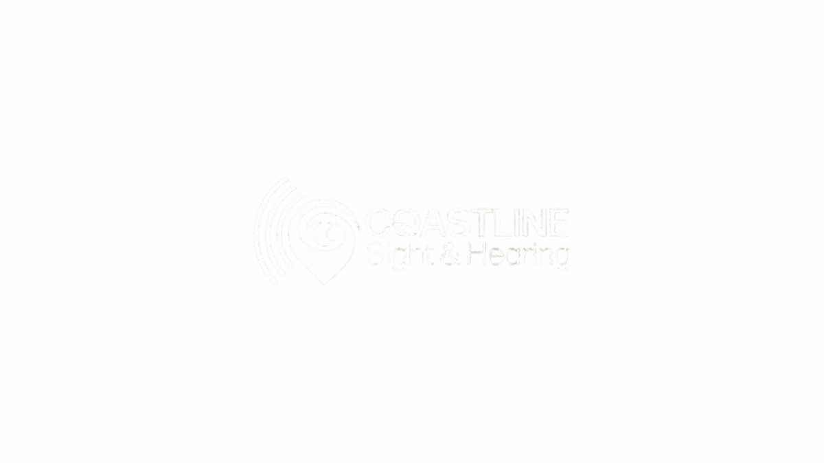 Faint white text and logo on a light grey background. The logo includes curved lines and a location pin, followed by the words COASTLINE Signal Hearing.