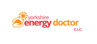 Logo for Yorkshire Energy Doctor C.I.C. featuring an orange hand holding a house with a sun above it, and the text yorkshire energy doctor C.I.C. in red and orange.
