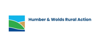 Logo for Humber & Wolds Rural Action featuring stylised fields in blue, green, and tan on the left, with the organisation’s name in blue text to the right on a white background.
