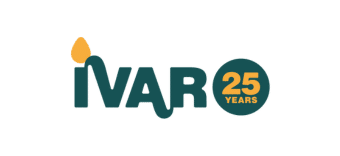 Institute for Voluntary Action Research (IVAR) logo with the word IVAR in dark green, the I topped with a yellow teardrop shape, next to a green circle containing 25 YEARS in yellow text.