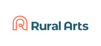 Logo for Rural Arts, featuring an orange line drawing of a stylised animal or abstract shape to the left of the words Rural Arts in bold blue text on a white background.