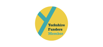 Yorkshire Funders membership logo A yellow circle with a teal Y shape and the words Yorkshire Funders Member in black and teal text, centred on a white background.