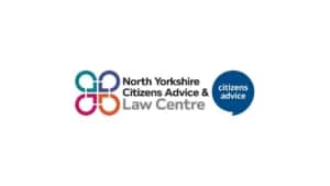 Logo for North Yorkshire Citizens Advice & Law Centre, featuring a colourful, interlocking knot design and a blue speech bubble with the words citizens advice inside.