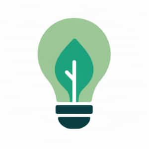 A green light bulb icon with a leaf and stem inside, symbolising eco-friendly or sustainable energy—perfect for promoting Great Big Green Week or any environmental event focused on innovation and sustainability.