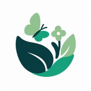 A minimalist illustration of a butterfly above a flower and two green leaves, all enclosed in a circle, symbolising nature and eco-friendliness—perfect for promoting Great Big Green Week or any environmental event.