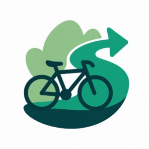 A graphic of a bicycle in front of a winding path with an arrow, and stylised green foliage in the background, symbolising cycling or a bike route for Great Big Green Week 2026.
