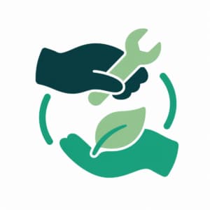An illustration of two hands, one holding a spanner and the other a leaf, surrounded by curved arrows, symbolising sustainability and eco-friendly practices—perfect for celebrating Great Big Green Week 2026.