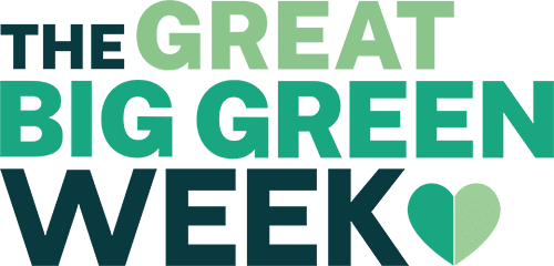 Text graphic reads: The Great Big Green Week in bold, green and dark green letters, with a green heart shape replacing the letter E in WEEK.