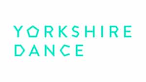 Text logo reading YORKSHIRE DANCE in bright turquoise, geometric all-caps letters on a white background. The O and A are stylised as pentagons, reflecting the dynamic energy at Yorkshire Dance in Leeds—home to innovative performances and a dedicated Front of House Duty Manager team.