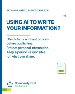 USING AI TO WRITE YOUR INFORMATION? Check facts and instructions before publishing. Protect personal information. Keep a person responsible for what you share.